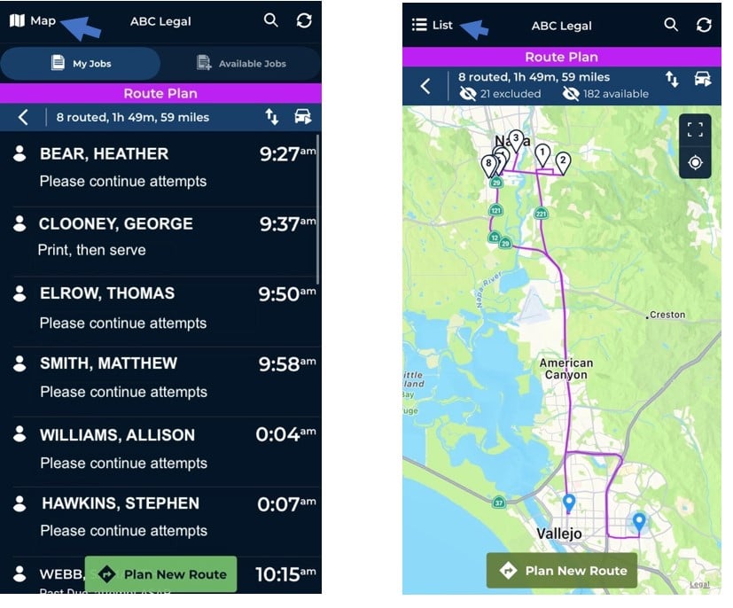 Map and list - plan new route